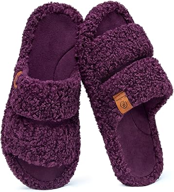 Cozy memory foam slippers for women with soft, fuzzy, open-toe design.