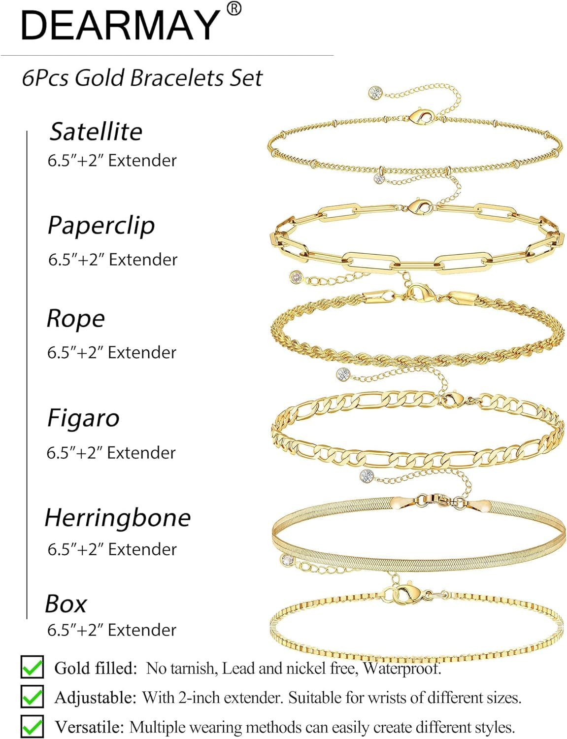 Gold Bracelets for Women Waterproof, 14K Gold Plated Jewelry Sets Trendy Thin Dainty Stackable Cuban Link Paperclip Chain Bracelet Pack Fashion Accessories Gifts for Womens