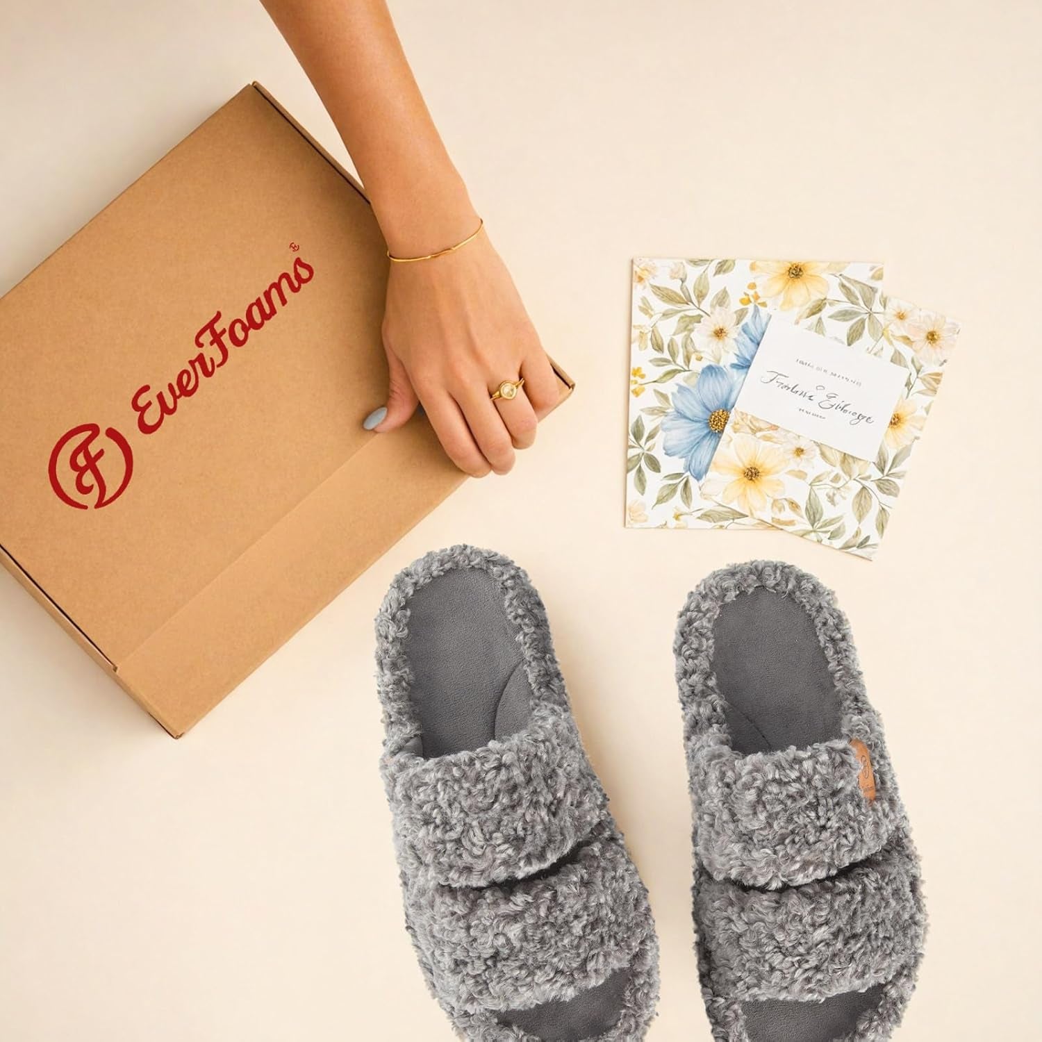 Womens Fuzzy Open-Toe Slippers Soft Comfy Memory Foam Indoor House Shoes