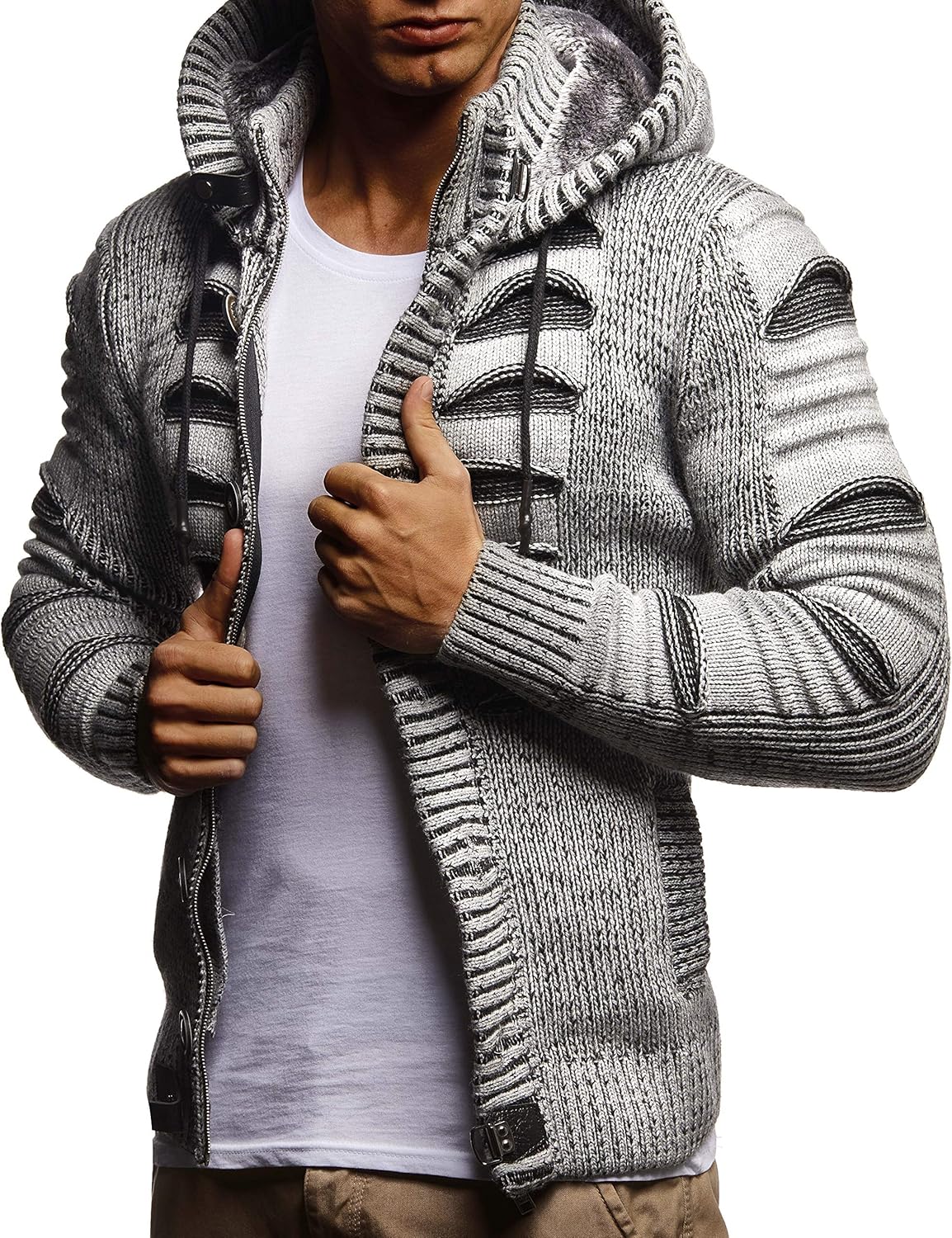 Men'S Stylish Knit Sweater with Buttons | Knitted Sweatshirt Pullover with Hood | Warm for Winter | LN5605