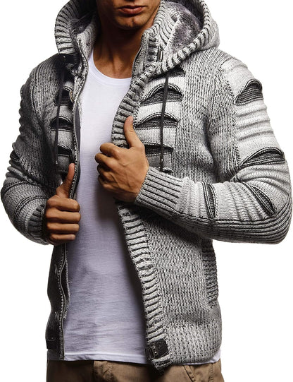 Men'S Stylish Knit Sweater with Buttons | Knitted Sweatshirt Pullover with Hood | Warm for Winter | LN5605
