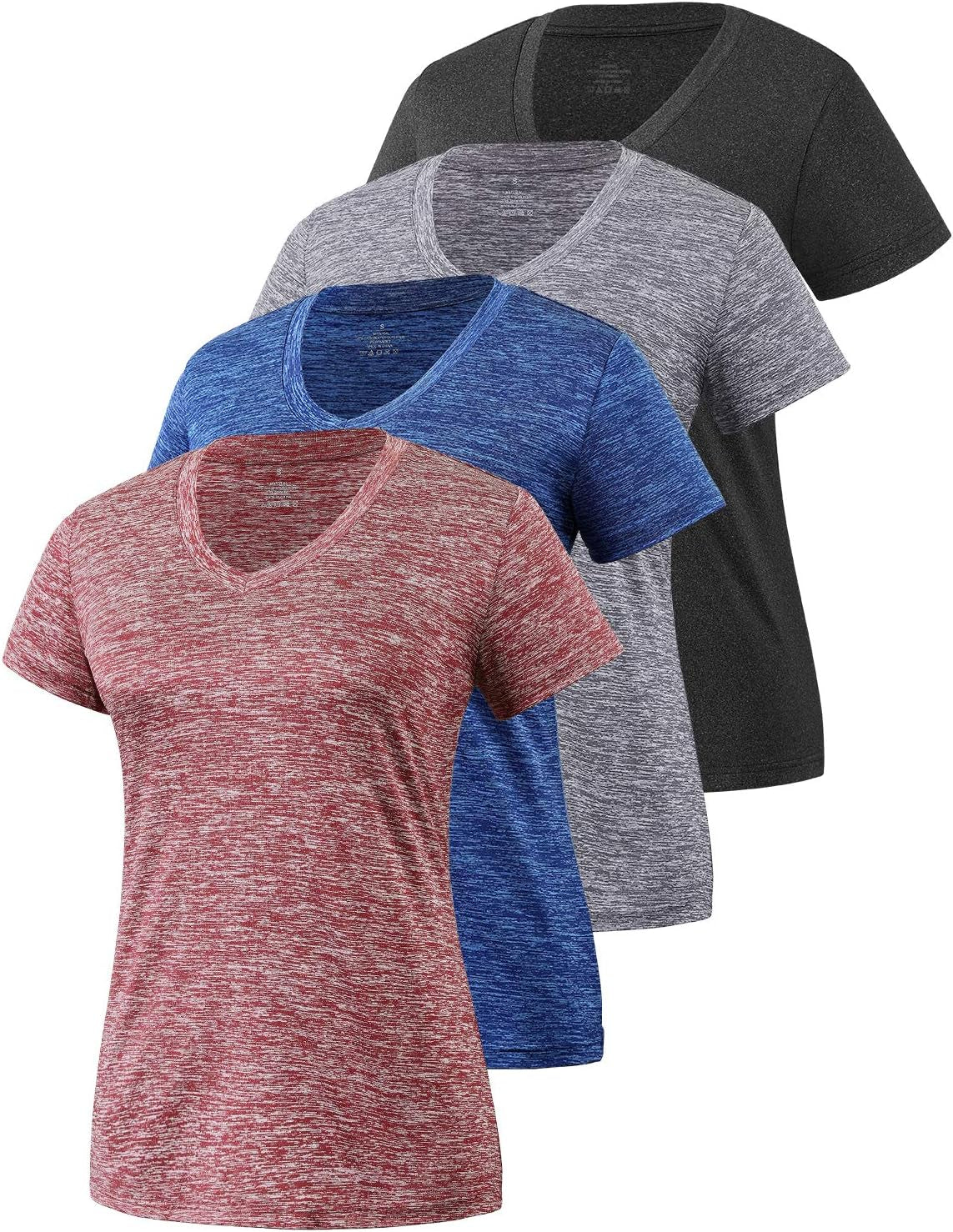 3-4 Pack Women'S Dry Fit Tshirt Short Sleeve Moisture Wicking Athletic Shirts Sport Activewear Tee V Neck Workout Top