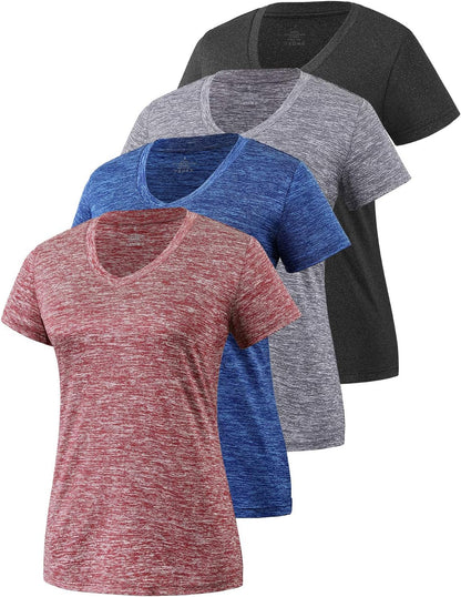 3-4 Pack Women'S Dry Fit Tshirt Short Sleeve Moisture Wicking Athletic Shirts Sport Activewear Tee V Neck Workout Top