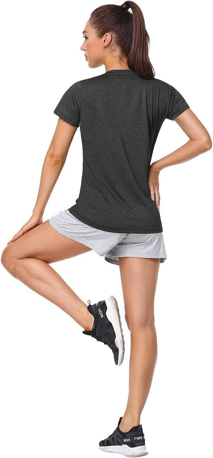 3-4 Pack Women'S Dry Fit Tshirt Short Sleeve Moisture Wicking Athletic Shirts Sport Activewear Tee V Neck Workout Top