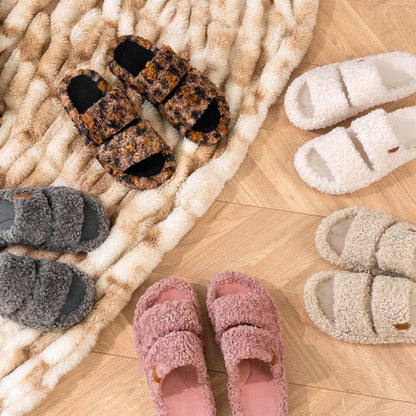 Womens Fuzzy Open-Toe Slippers Soft Comfy Memory Foam Indoor House Shoes