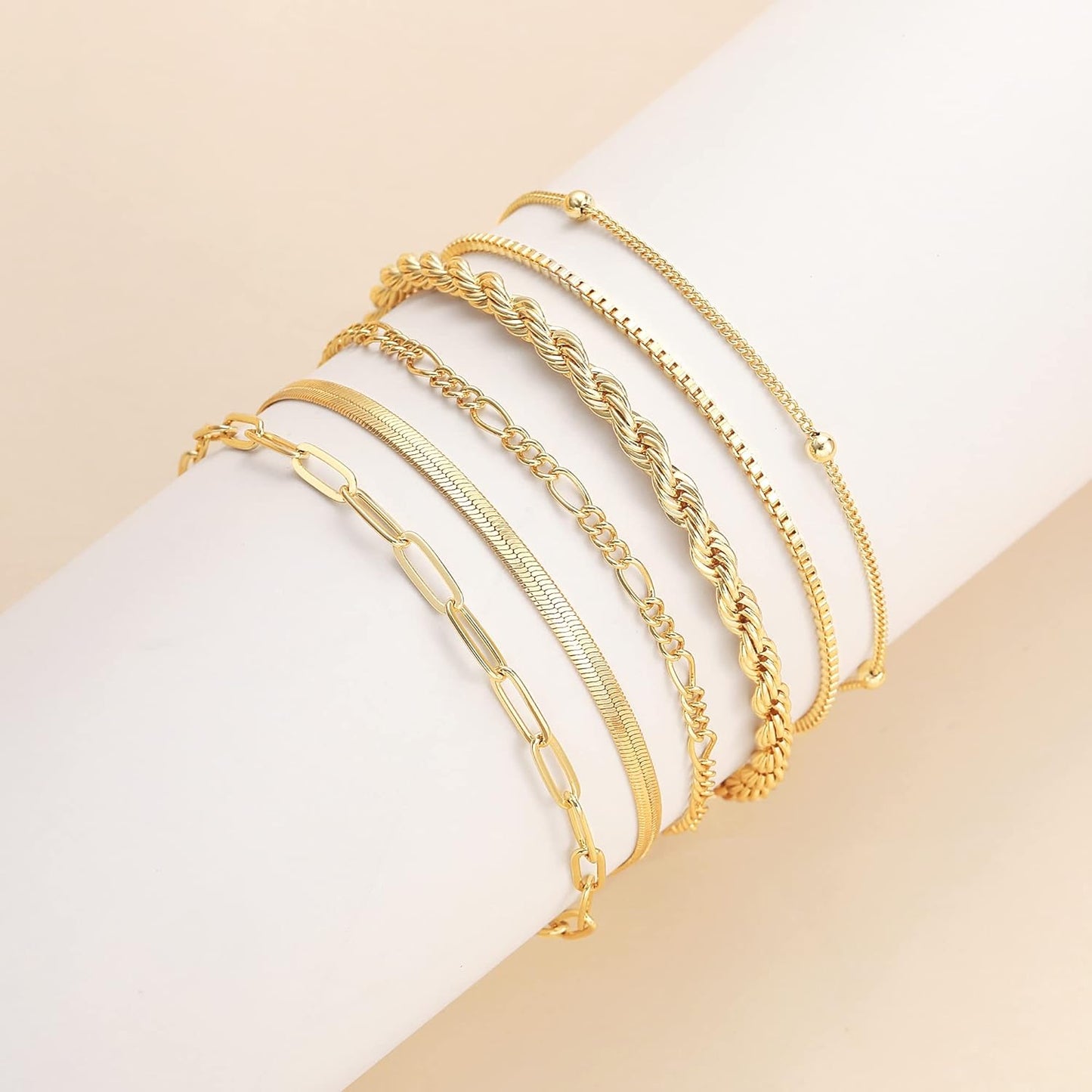 Gold Bracelets for Women Waterproof, 14K Gold Plated Jewelry Sets Trendy Thin Dainty Stackable Cuban Link Paperclip Chain Bracelet Pack Fashion Accessories Gifts for Womens